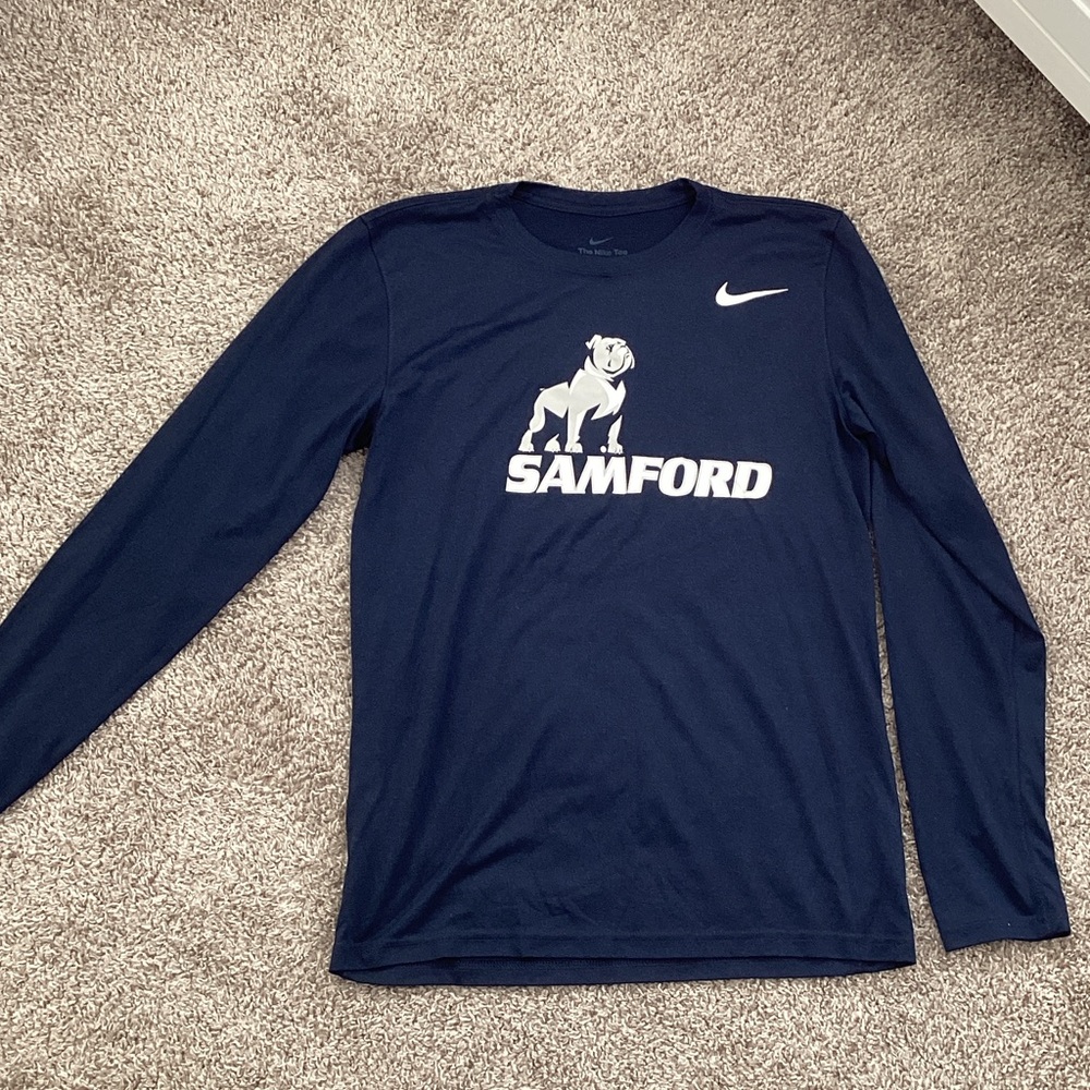 Nike DriFit long sleeve Samford logo Navy- Navy- Small